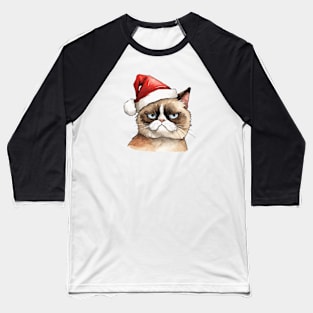 Angry Christmas Cat - Meowy Christmas Cat Baseball T-Shirt